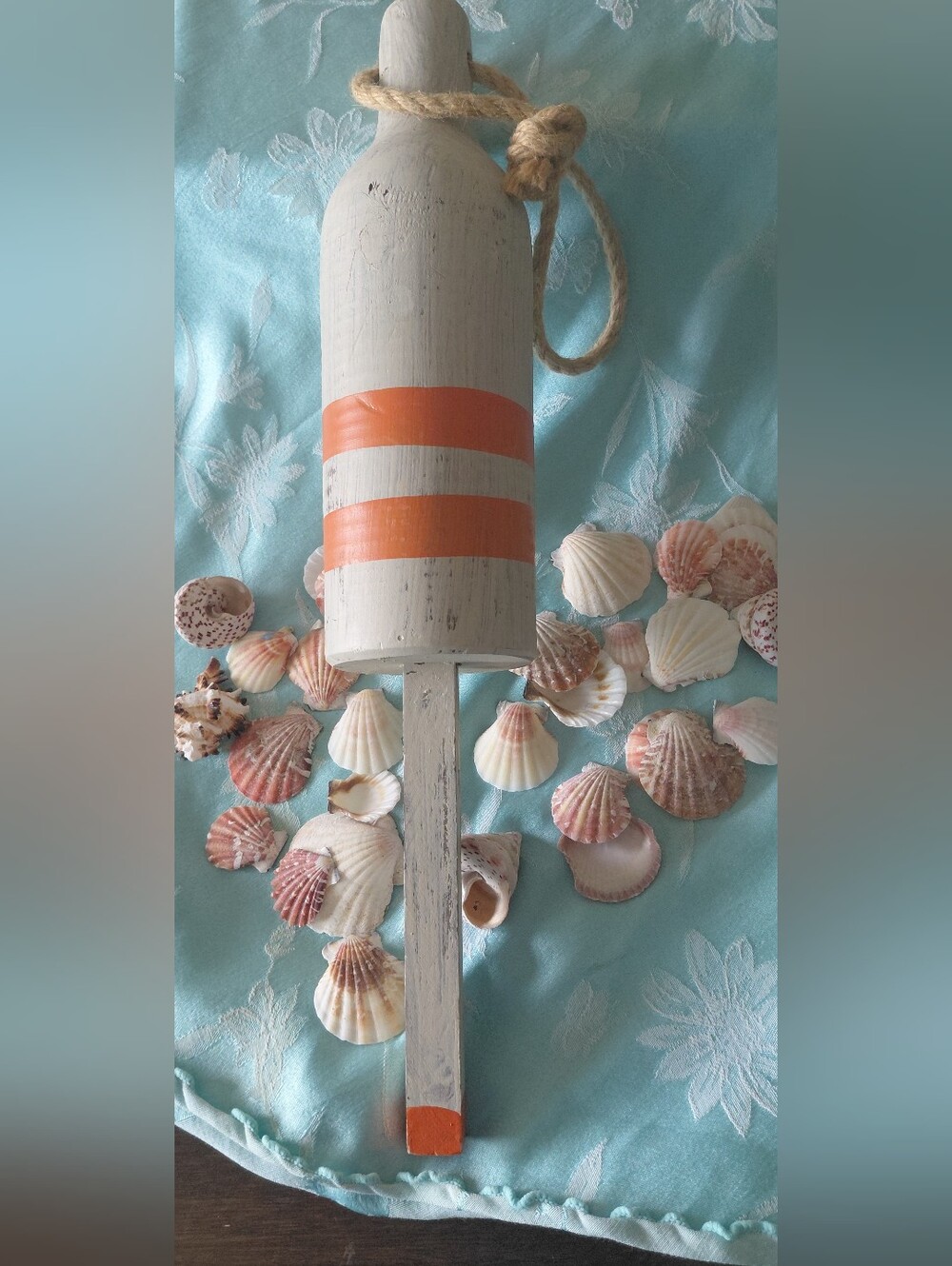Coastal Decorative Wooden Buoy - Orange and White
